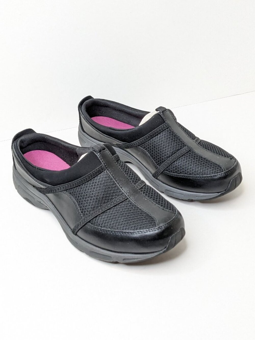 Easy Spirit Argyle Mesh Clogs Black Womens 11 Wide